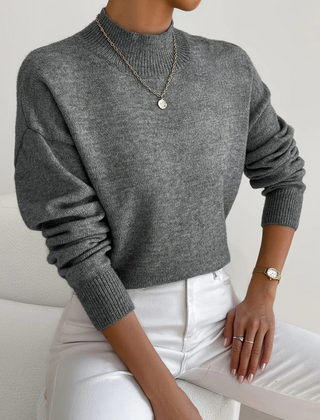 Lucinda | Refined Fitted Jumper with High Neck - Grey