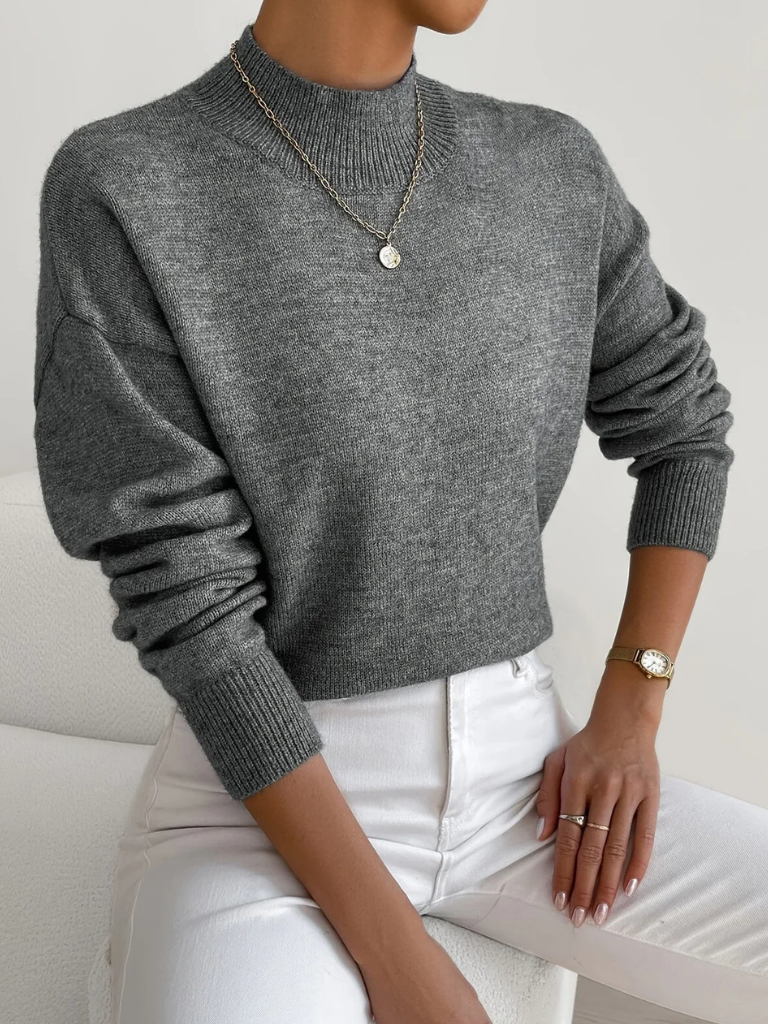 Lucinda | Refined Fitted Jumper with High Neck - Grey