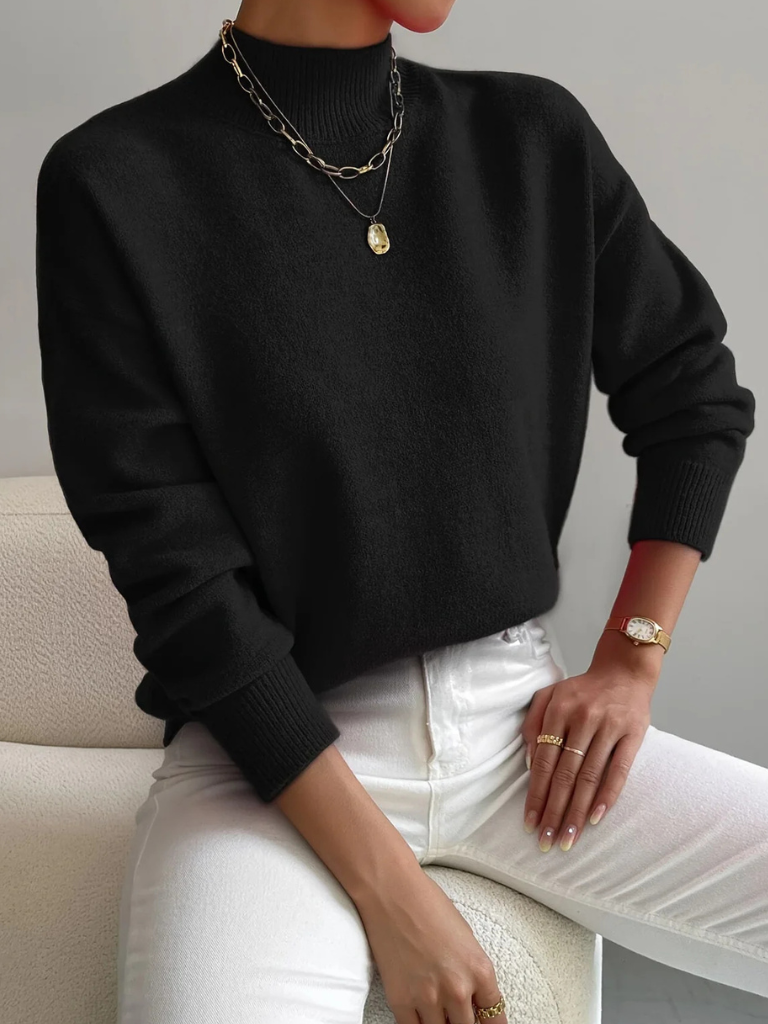 Lucinda | Refined Fitted Jumper with High Neck - Black