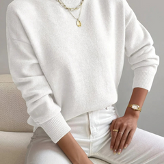 Lucinda | Refined Fitted Jumper with High Neck - White