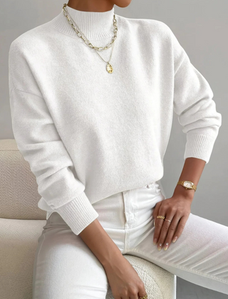 Lucinda | Refined Fitted Jumper with High Neck - White