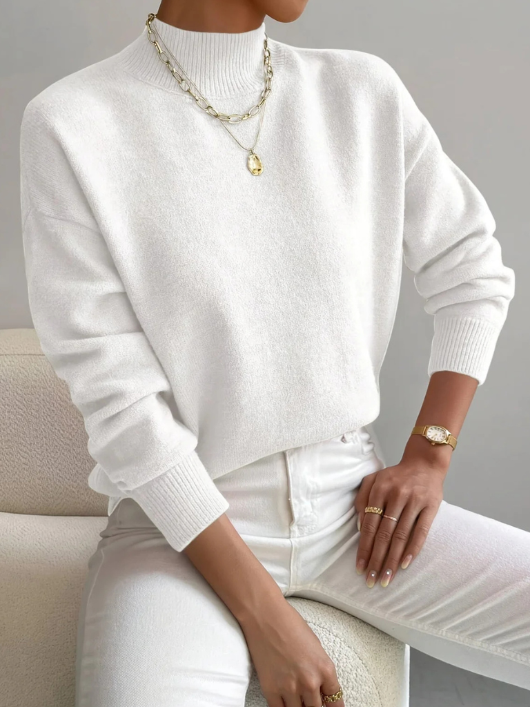 Lucinda | Refined Fitted Jumper with High Neck - White