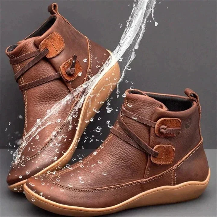 Bryony | Cushioned Comfort Ankle Boots with Side Lacing - Brown