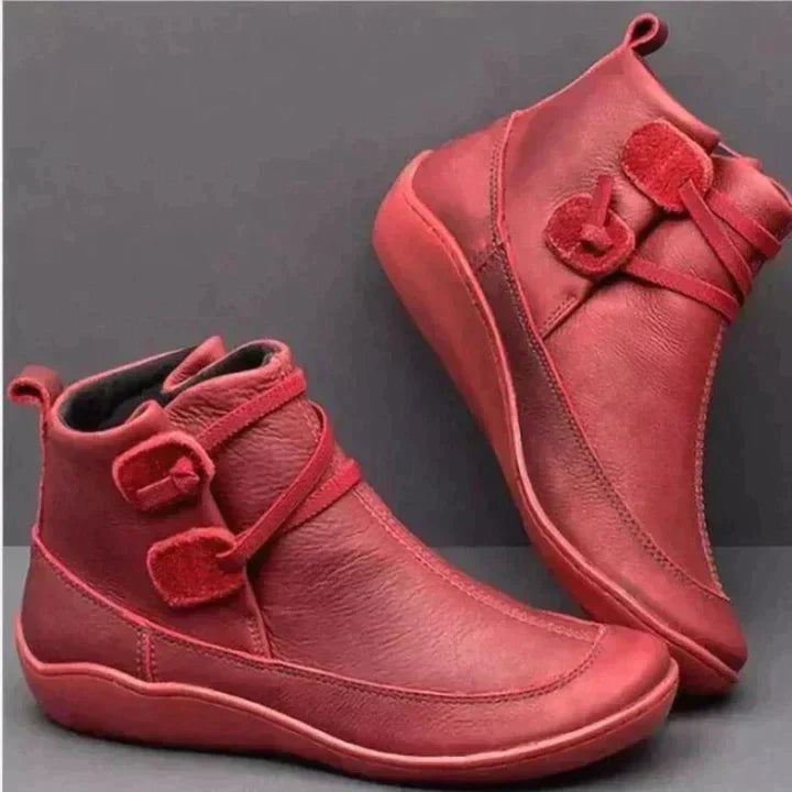 Bryony | Cushioned Comfort Ankle Boots with Side Lacing - Red