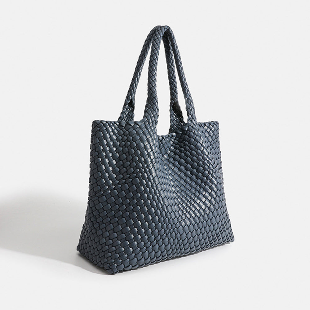Woven Leather Tote Bag in Chunky Basket Weave