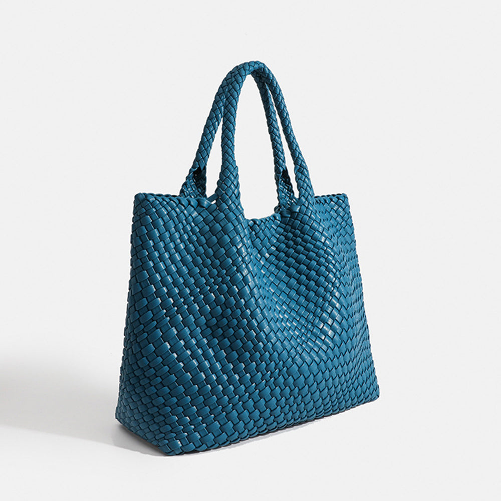 Woven Leather Tote Bag in Chunky Basket Weave