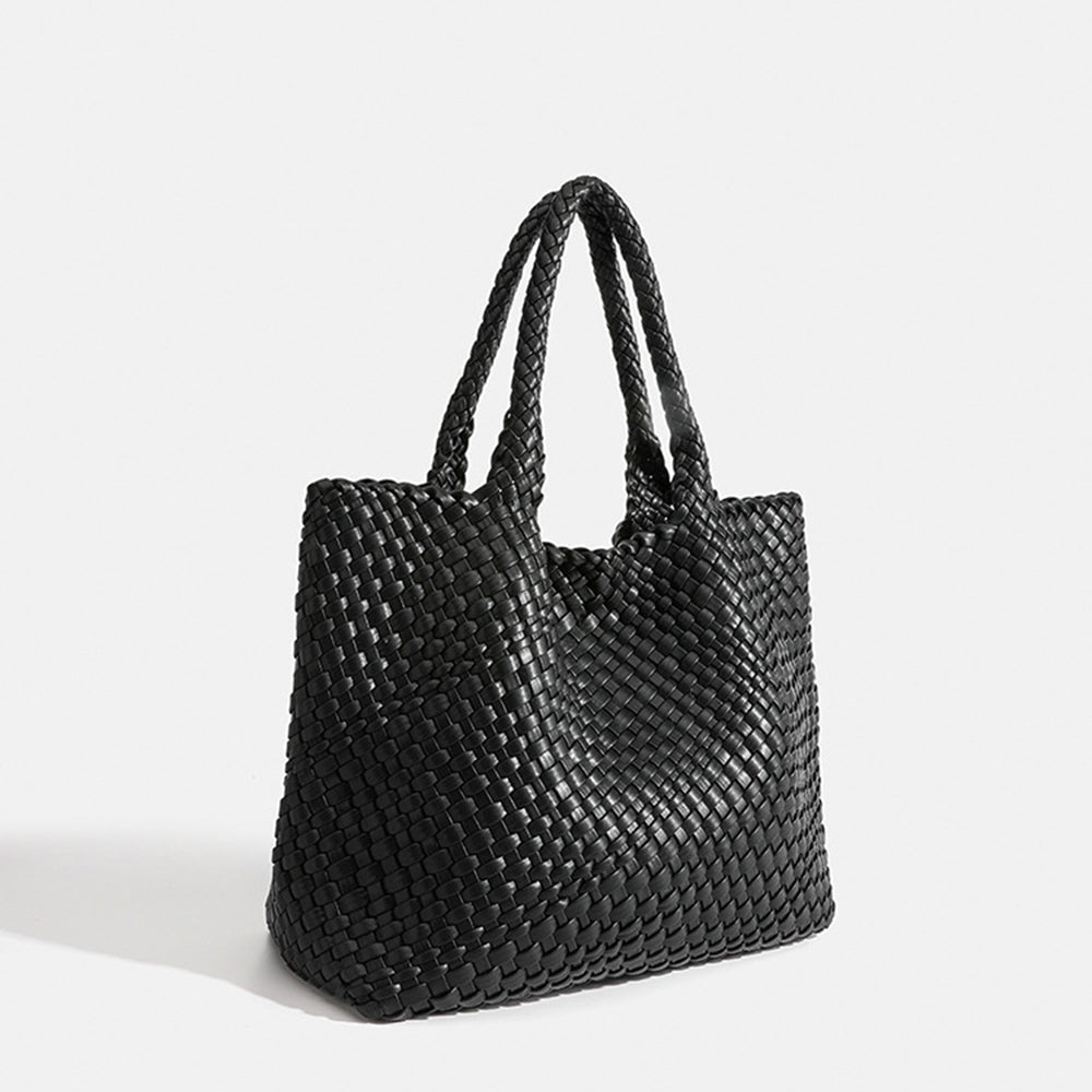 Woven Leather Tote Bag in Chunky Basket Weave