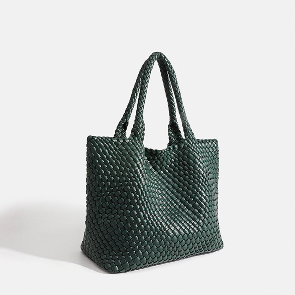 Woven Leather Tote Bag in Chunky Basket Weave