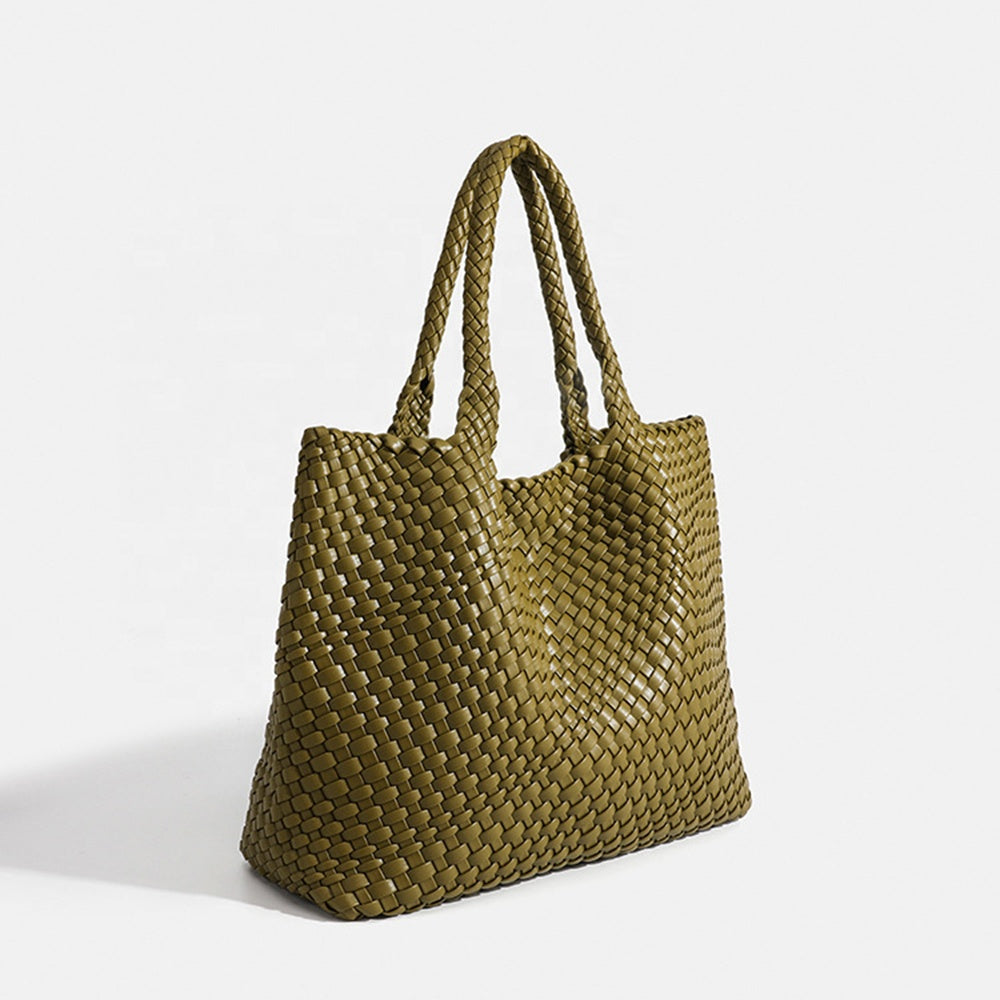 Woven Leather Tote Bag in Chunky Basket Weave
