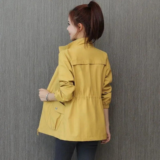 Tabitha | Cinched-Waist Lightweight Jacket with Stand Collar - Yellow