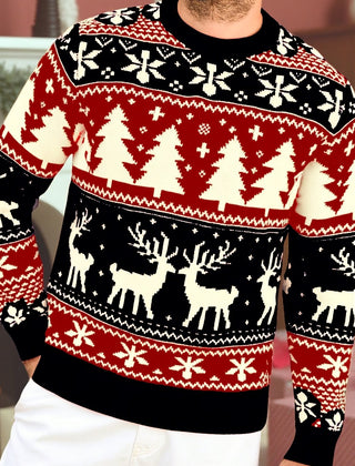 Angus | Festive Knitted Jumper with Winter Motifs - Black