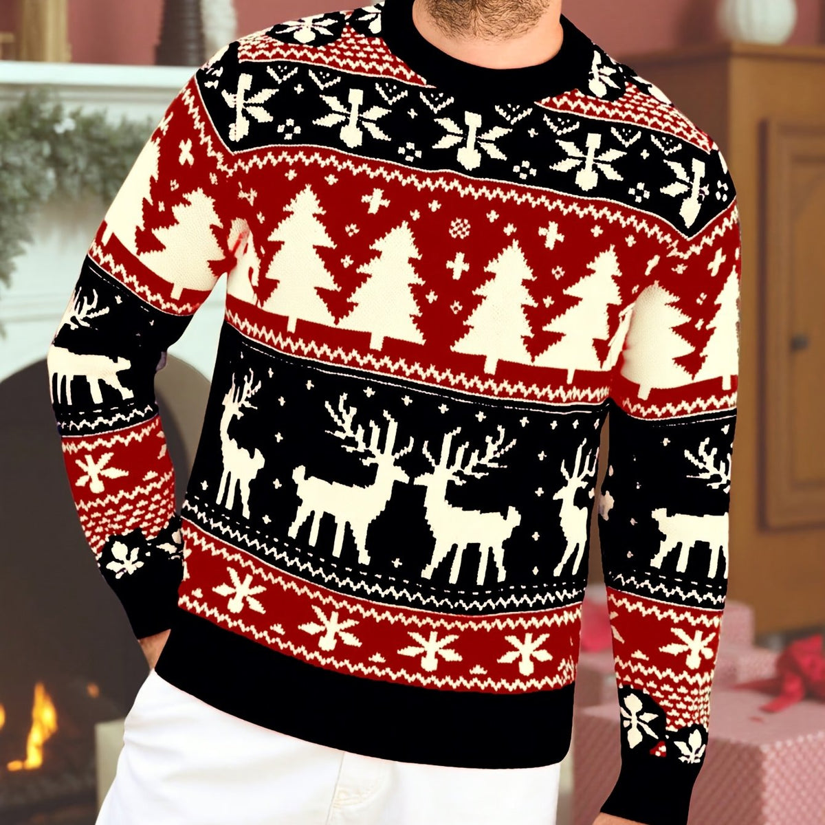 Angus | Festive Knitted Jumper with Winter Motifs - Black
