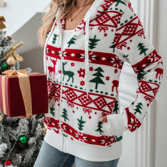 Noelle | Cosy Festive Hooded Cardigan with Zip Front