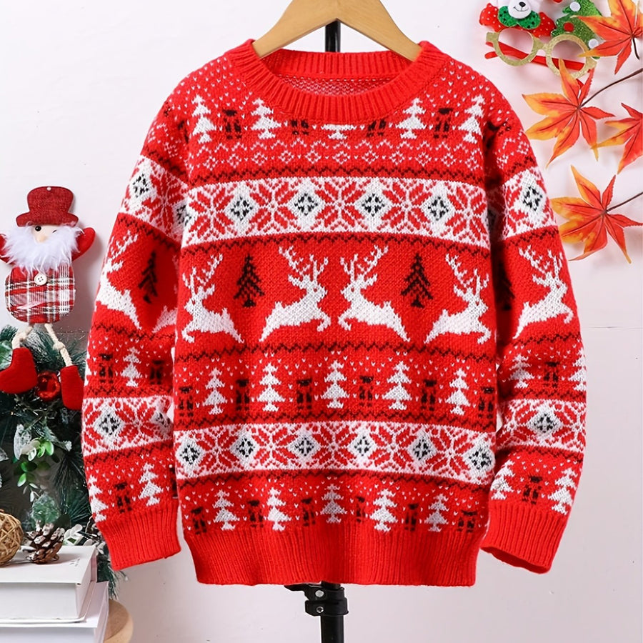 Rupert | Relaxed Nordic Jumper with Reindeer Pattern - Red