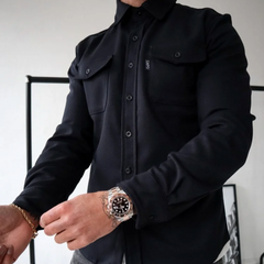 Classic Shirt Jacket with Flap Chest Pockets in Black