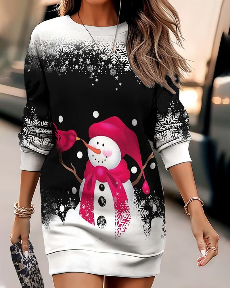 Joelle | Christmas Sweatshirt Dress with Snowman Print