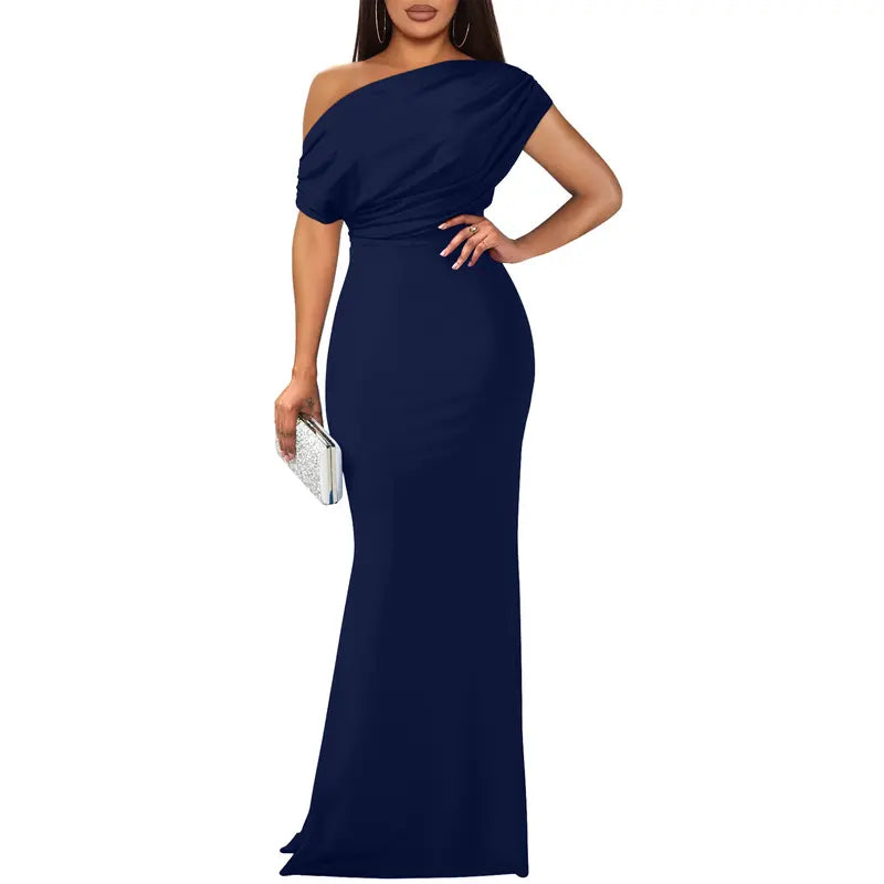 Isabella | Asymmetric Ruched Maxi Dress with Mermaid Hem