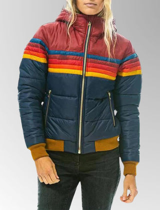 Marnie | Retro Stripe Quilted Puffer Jacket with Hood