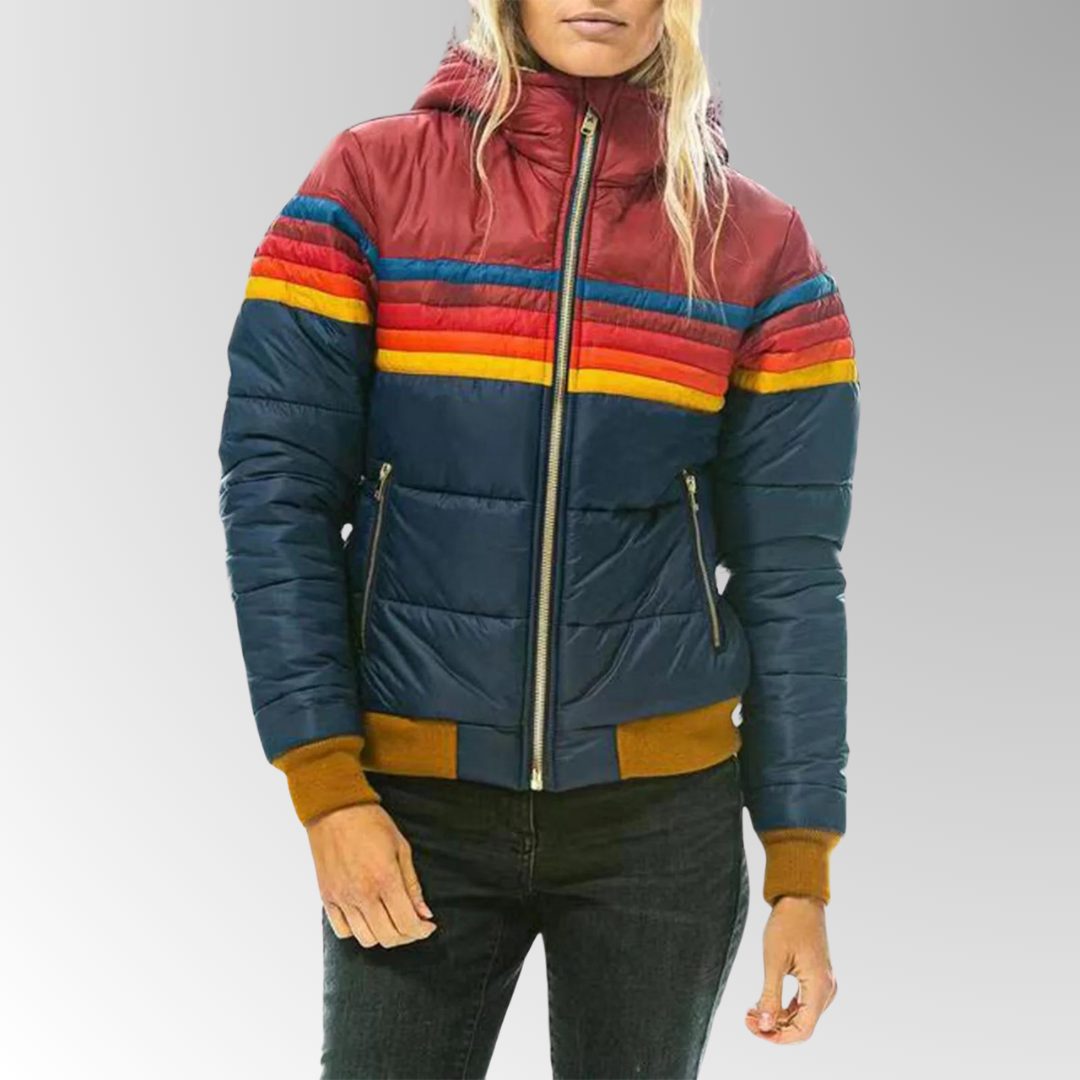 Marnie | Retro Stripe Quilted Puffer Jacket with Hood