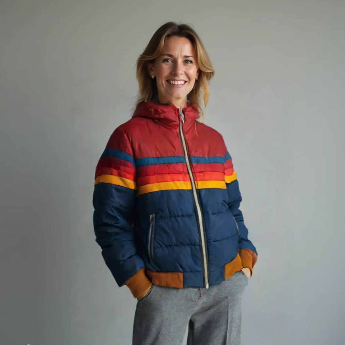 Marnie | Retro Stripe Quilted Puffer Jacket with Hood