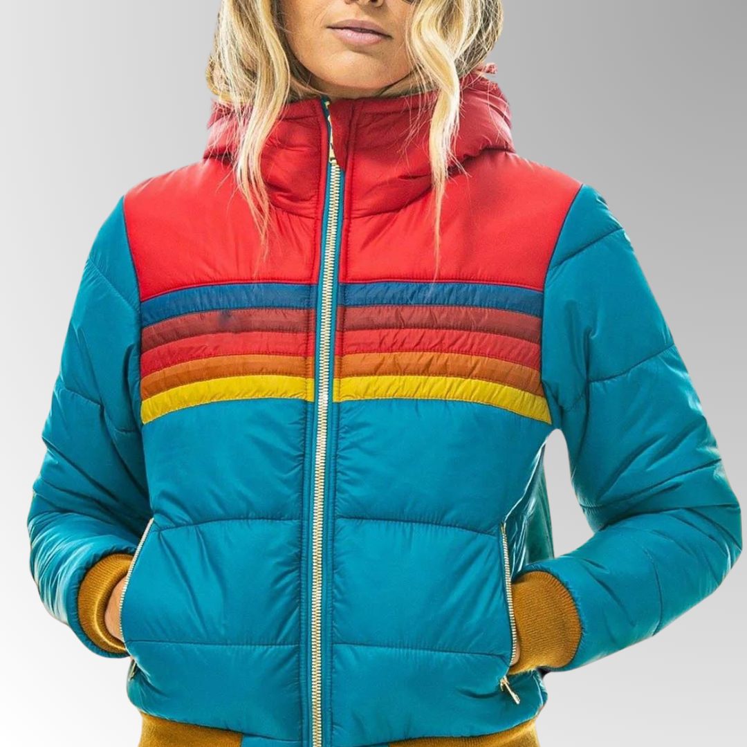 Marnie | Retro Stripe Quilted Puffer Jacket with Hood
