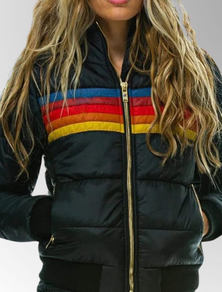 Marnie | Retro Stripe Quilted Puffer Jacket with Hood