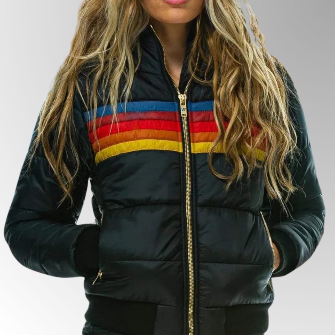 Marnie | Retro Stripe Quilted Puffer Jacket with Hood
