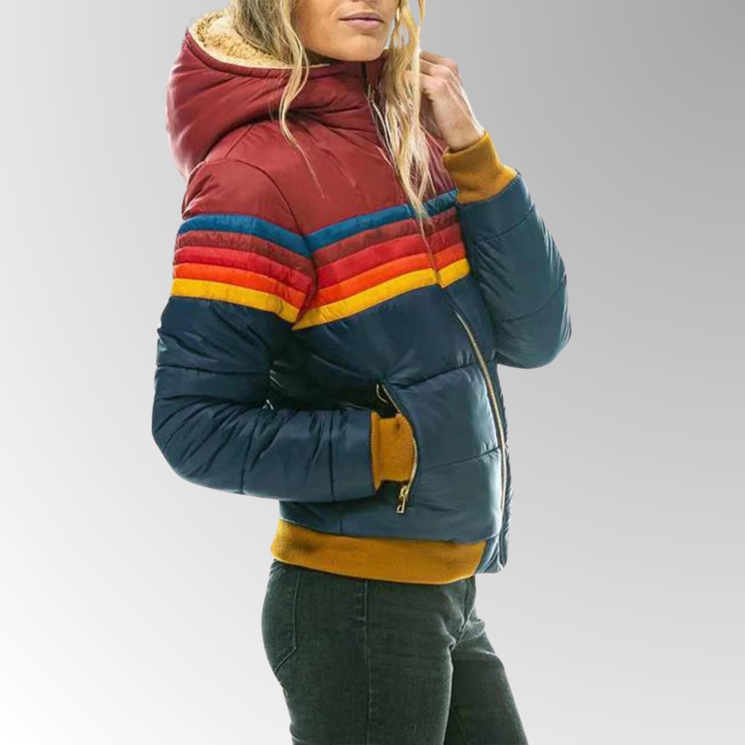 Marnie | Retro Stripe Quilted Puffer Jacket with Hood