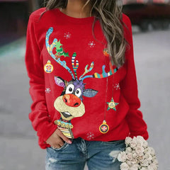 Carol | Holiday Print Christmas Sweatshirt with Round Neck