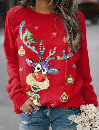 Carol | Holiday Print Christmas Sweatshirt with Round Neck
