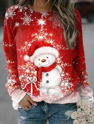 Carol | Holiday Print Christmas Sweatshirt with Round Neck