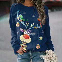 Carol | Holiday Print Christmas Sweatshirt with Round Neck