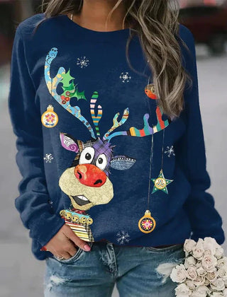 Carol | Holiday Print Christmas Sweatshirt with Round Neck