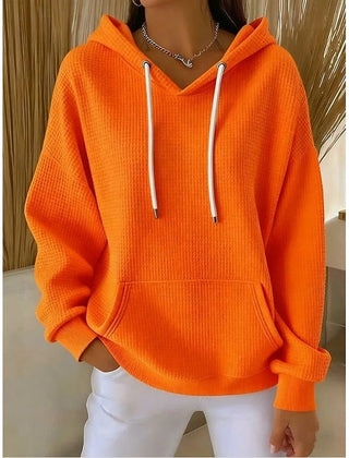 Poppy | Relaxed Waffle-Textured Hoodie with Drawstring Hood - Orange