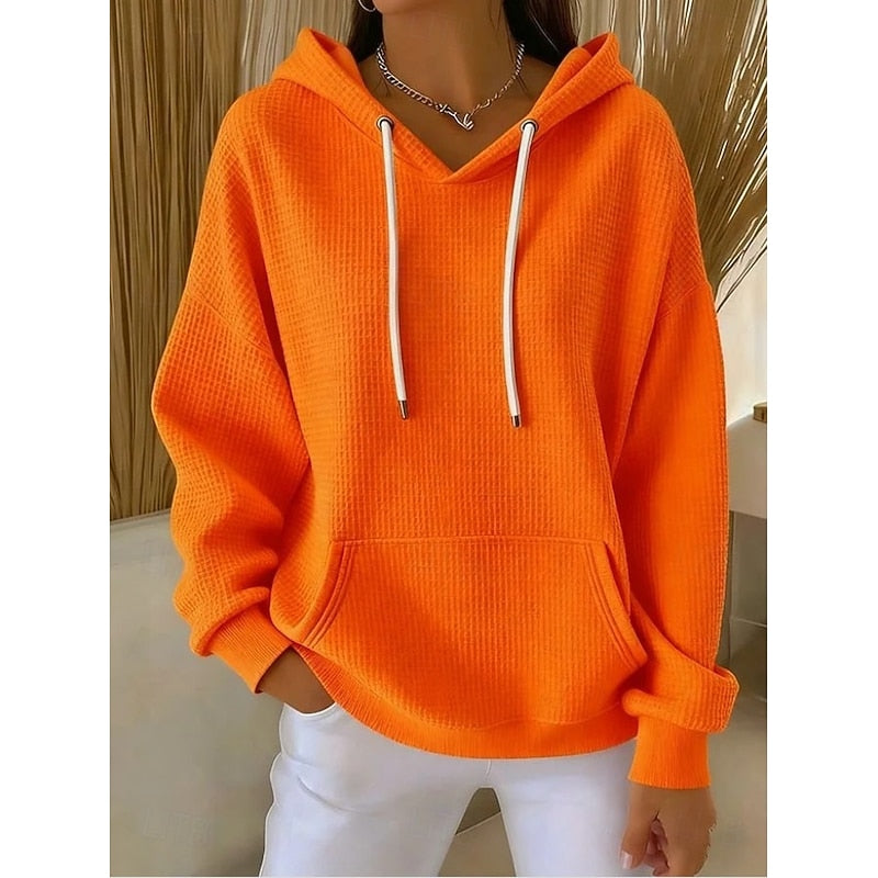 Poppy | Relaxed Waffle-Textured Hoodie with Drawstring Hood - Orange