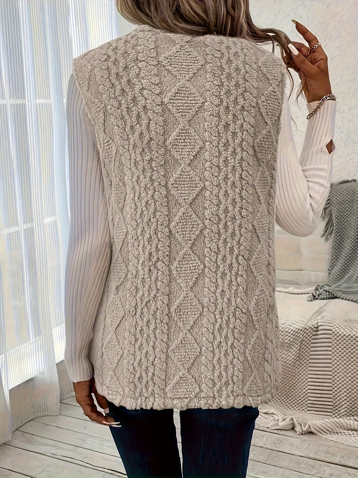 Textured Longline Gilet with Open Front