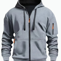 Ewan | Everyday Zip-Up Hoodie with Drawstring Hood - Light Grey