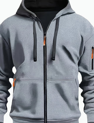 Ewan | Everyday Zip-Up Hoodie with Drawstring Hood - Light Grey