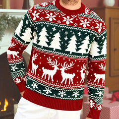 Angus | Festive Knitted Jumper with Winter Motifs - Red