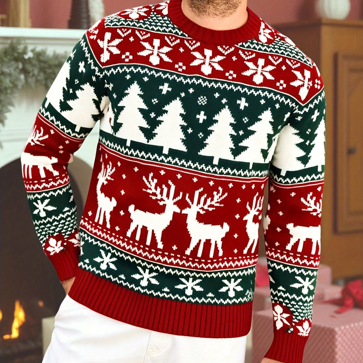Angus | Festive Knitted Jumper with Winter Motifs - Red