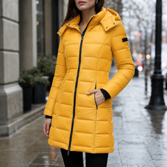 Eloise Quilted Mid-Length Puffer Jacket - Yellow