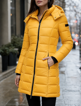 Eloise Quilted Mid-Length Puffer Jacket - Yellow