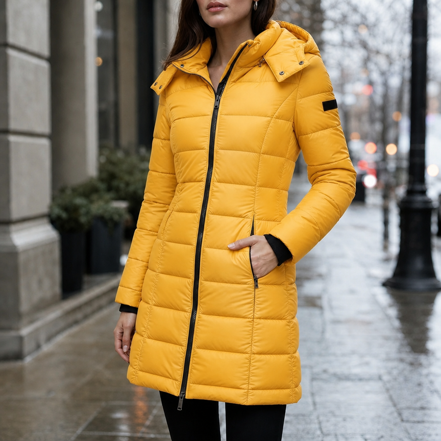 Eloise Quilted Mid-Length Puffer Jacket - Yellow