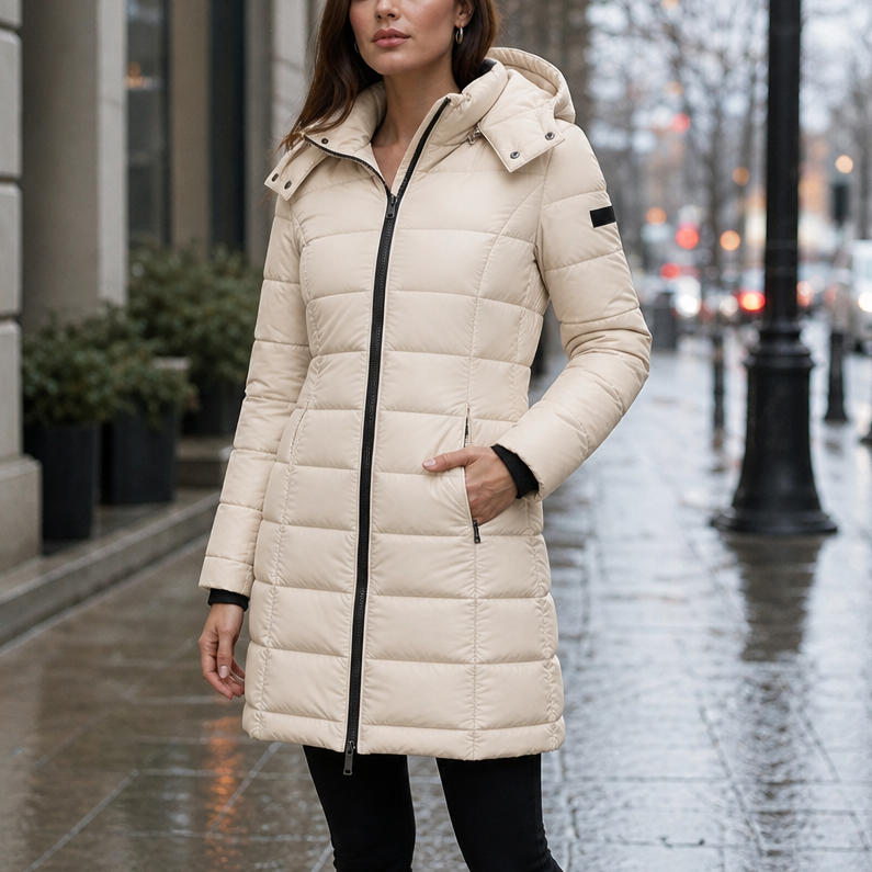 Eloise Quilted Mid-Length Puffer Jacket - Khaki