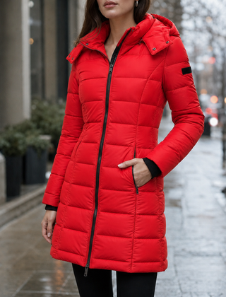 Eloise Quilted Mid-Length Puffer Jacket - Red