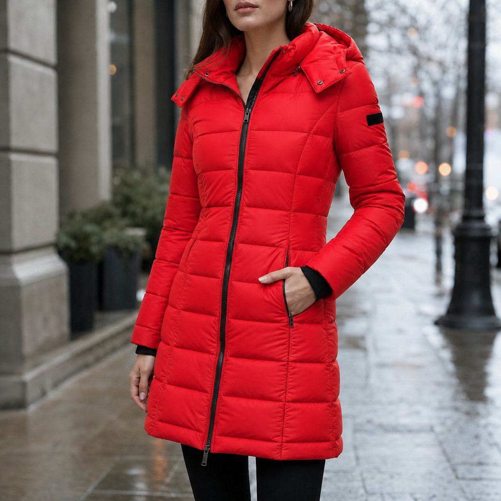 Eloise Quilted Mid-Length Puffer Jacket - Red