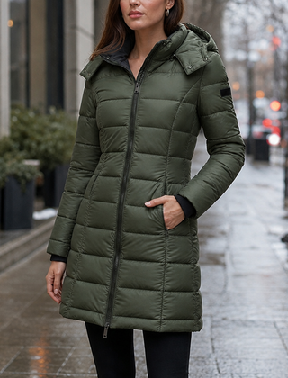 Eloise Quilted Mid-Length Puffer Jacket - Green