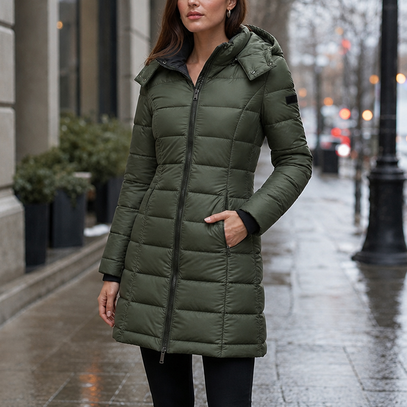 Eloise Quilted Mid-Length Puffer Jacket - Green