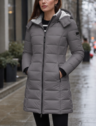 Eloise Quilted Mid-Length Puffer Jacket - Grey
