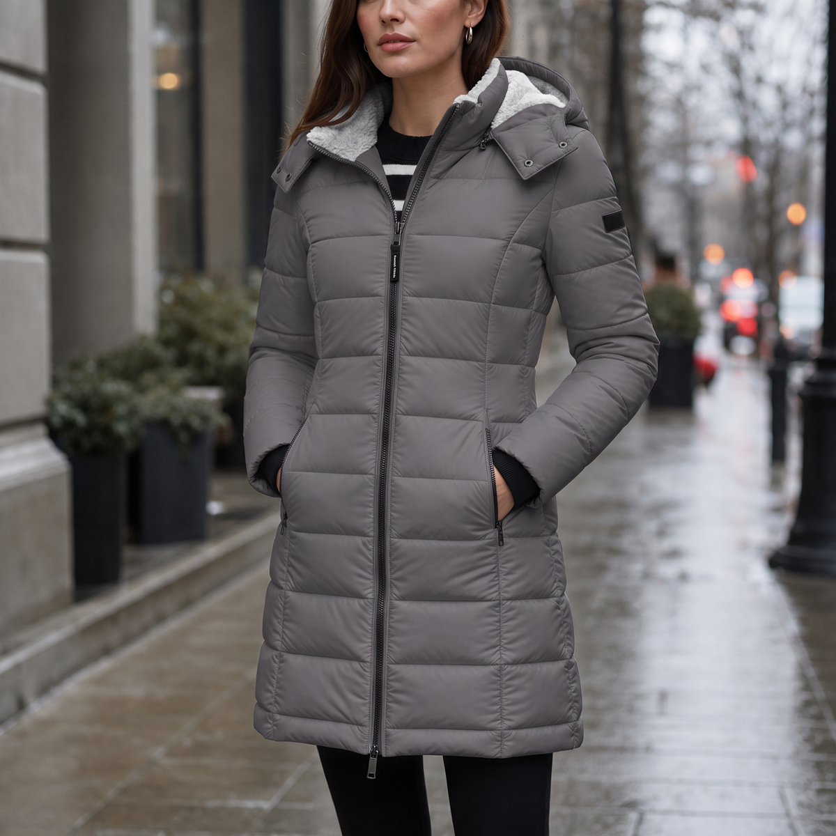 Eloise Quilted Mid-Length Puffer Jacket - Grey
